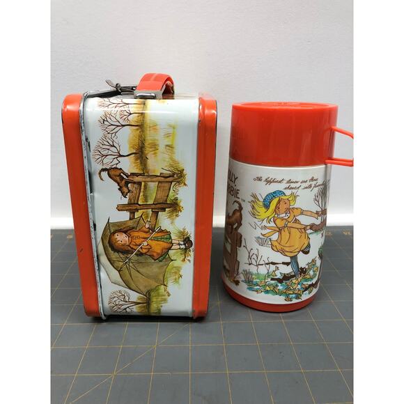 Rare Vintage 1970 Holly Hobbie Orange Metal Lunchbox with Thermos Aladdin Ind. - Picture 4 of 10